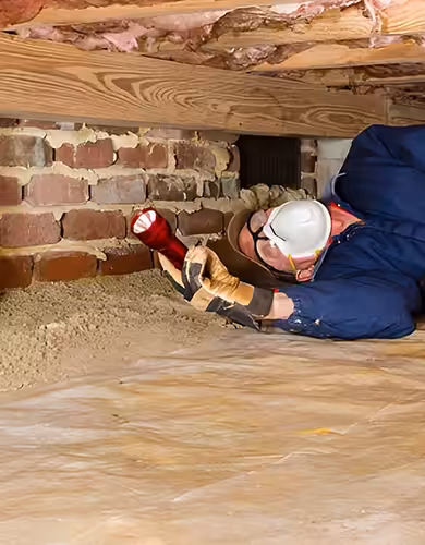 Licensed inspector checking a home subfloor for termites and timber pests.